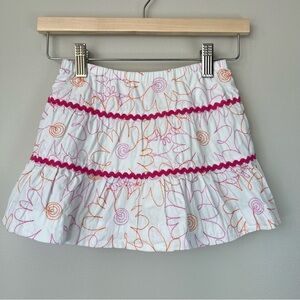Lilly Pulitzer Kids 4 White Mini Skirt Pink & Orange Floral Embroidery Boho Chic